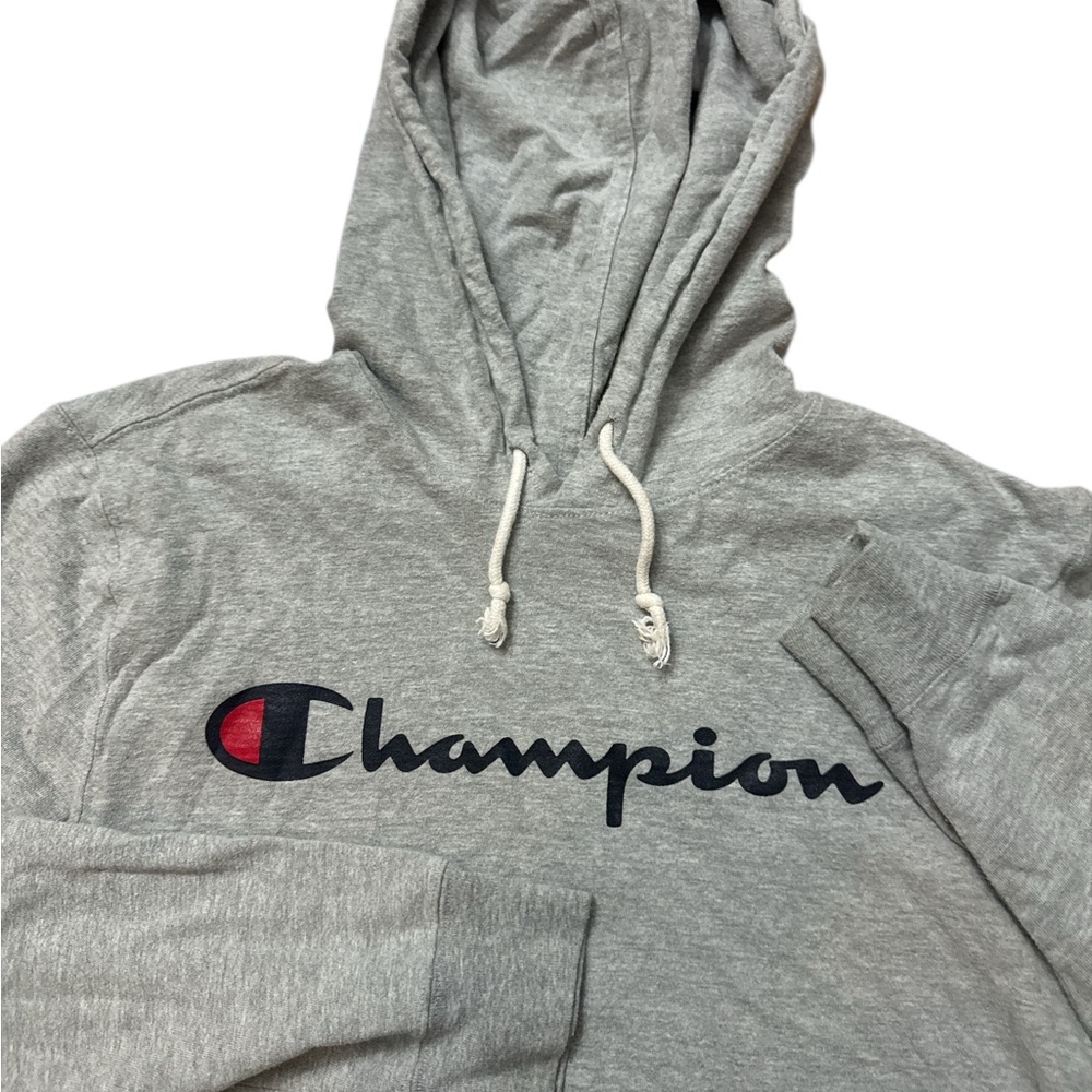 Champion Gray Men’s Hooded Sweatshirt Hoodie Size‎ Large Champion Logo Long